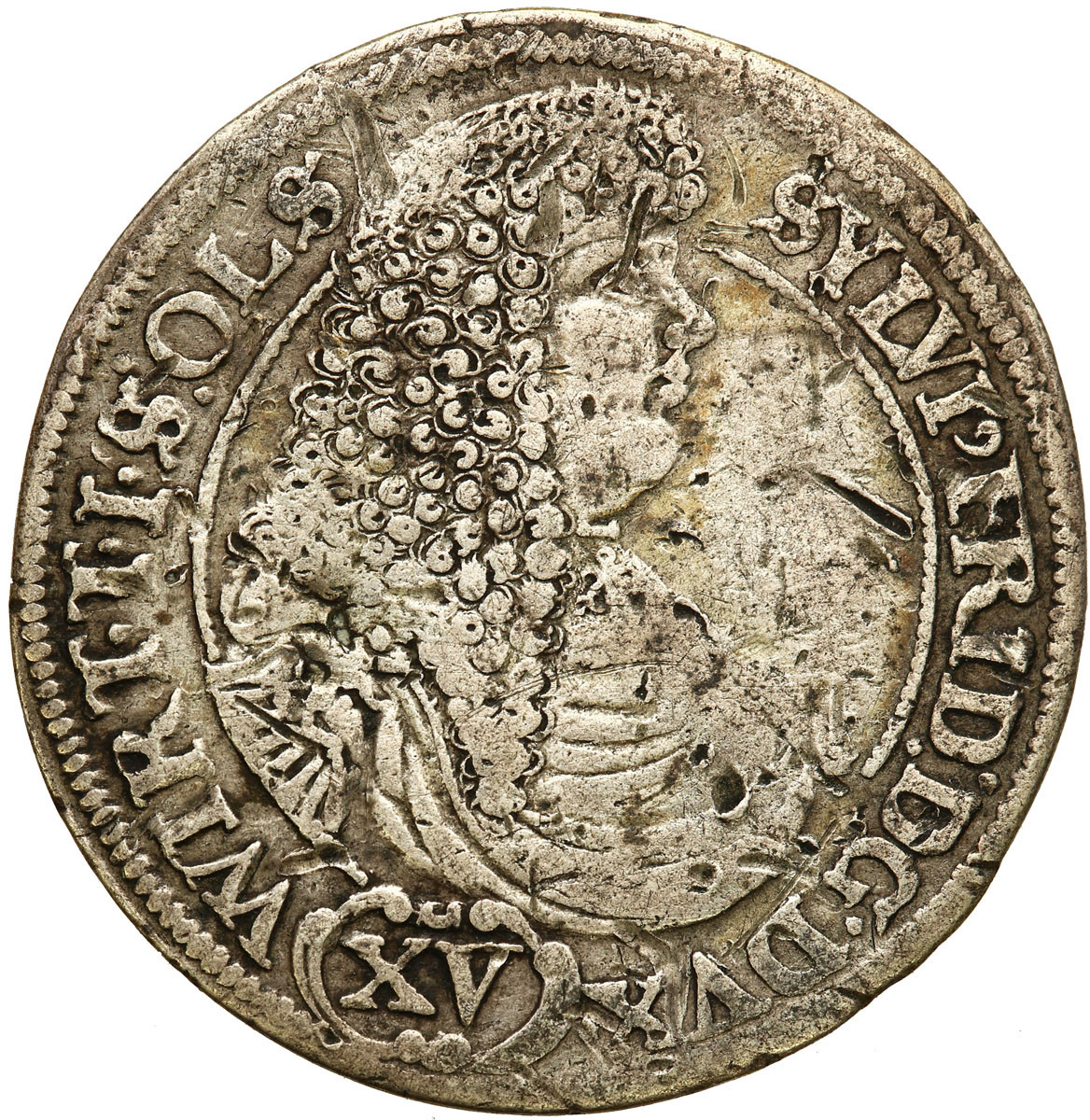 Śląsk, Księstwo Oleśnickie. Sylwiusz Fryderyk (1664-1697). 15 krajcarów 1675 SP, Oleśnica